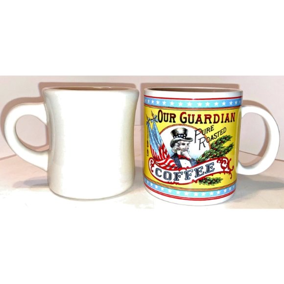 Fabled Labels Coffee Mugs (2) Our Guardian & Ivory Diner Restaurant Ware Vintage - Picture 1 of 9
